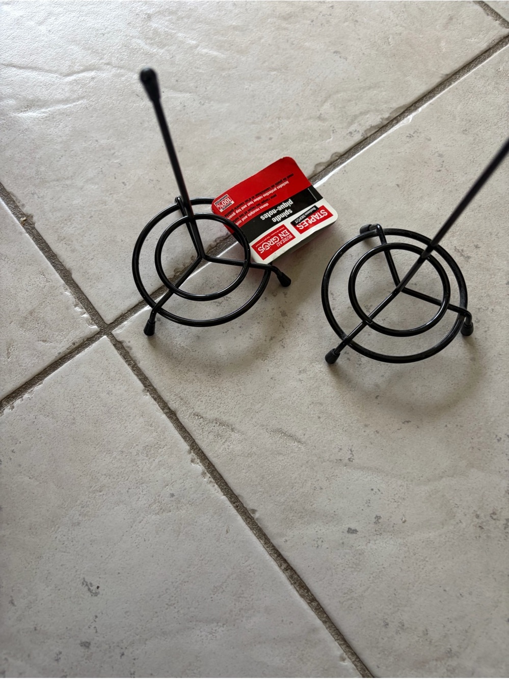 Spindle receipt / message /paper Holders - Black Wire Stand Pair